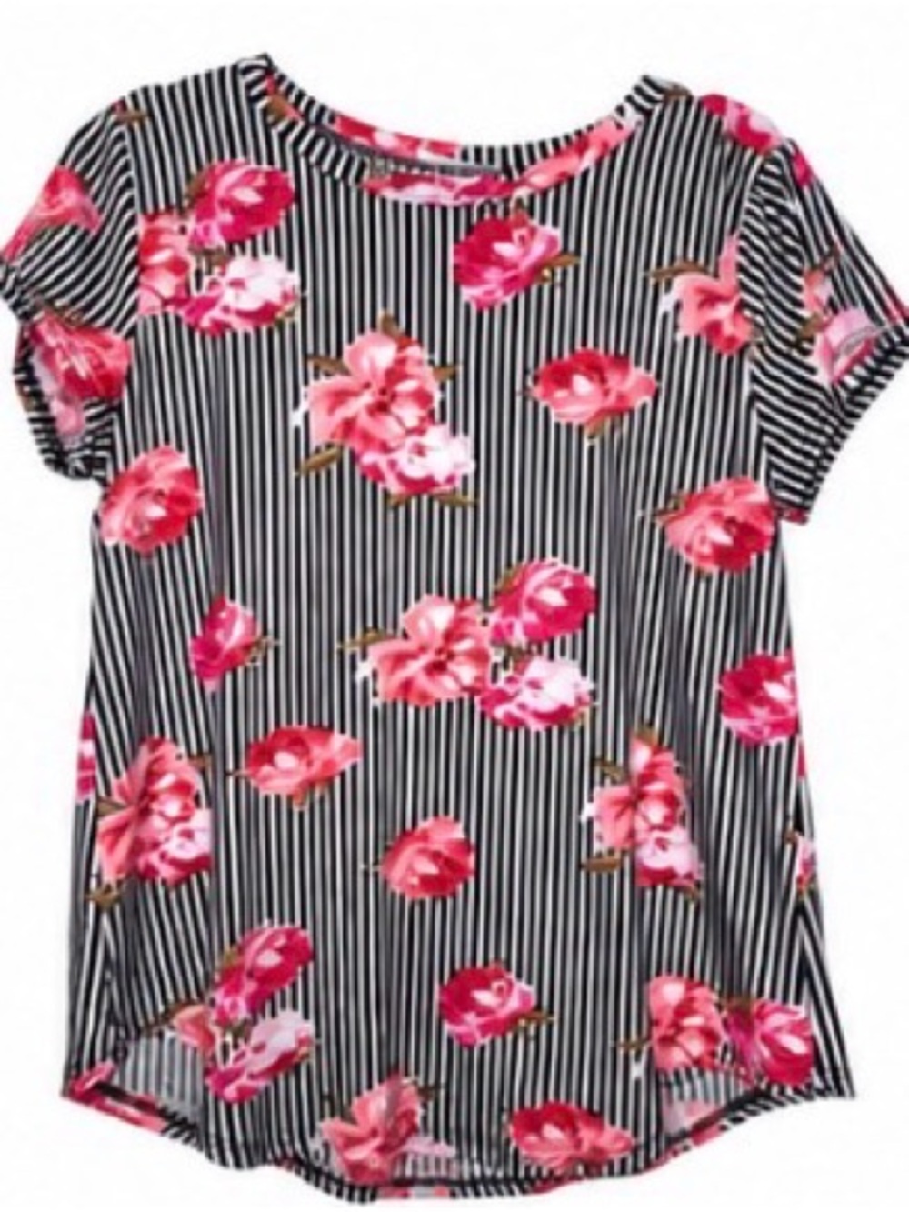 BOMBOM Floral Stripe Short Sleeve Top – Large